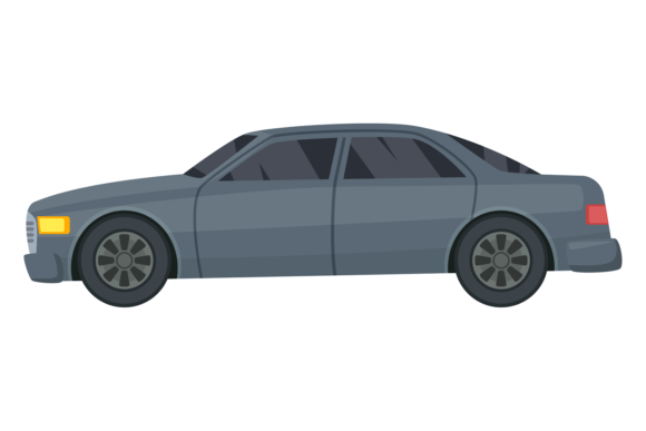 Black Sedan Side View. Car Color Icon Graphics