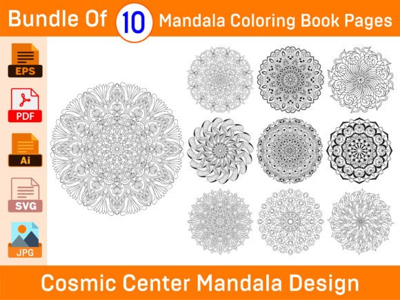 Bundle of 10 Cosmic Center Mandala Color Graphics and Coloring Pages Amp