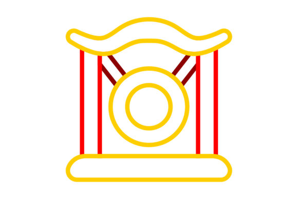 Chinese New Year Icon Gong Line Color Graphics & Illustrations