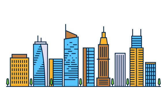 City Buildings. Color Line Urban Street Graphics