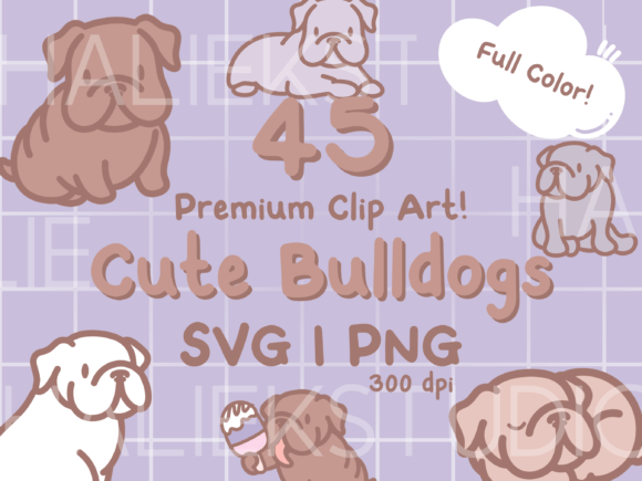 Cute Bulldogs Color Clip Art Set