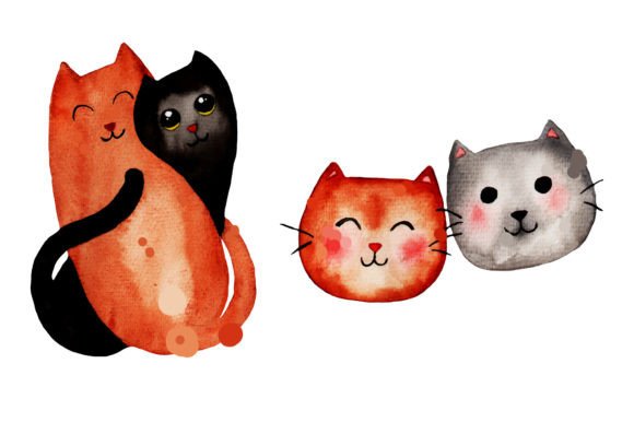 Cute Cats Watercolour Clipart: Graphics & Print Templates