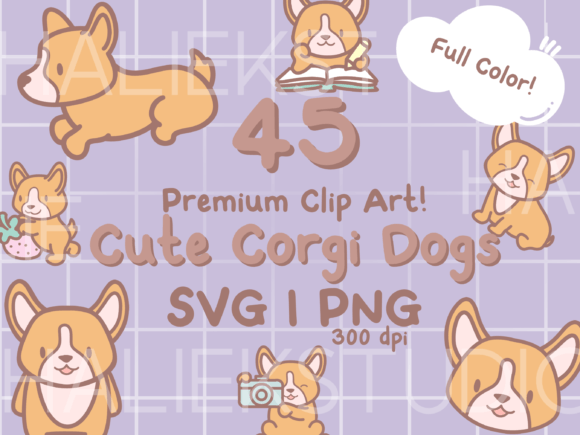 Cute Corgi Dogs Color Clip Art Bundle