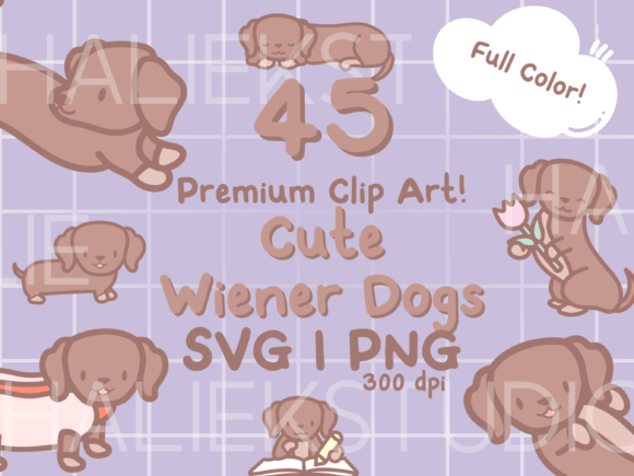 Cute Wiener Dogs Color Clip Art Set