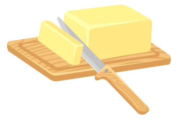 Cutting Butter on Wooden Board Color Ico: Graphics & Illustrations