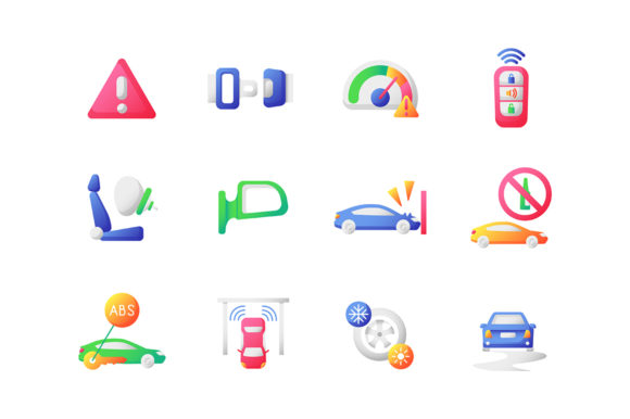 Driving Safety Vector Flat Color Icons