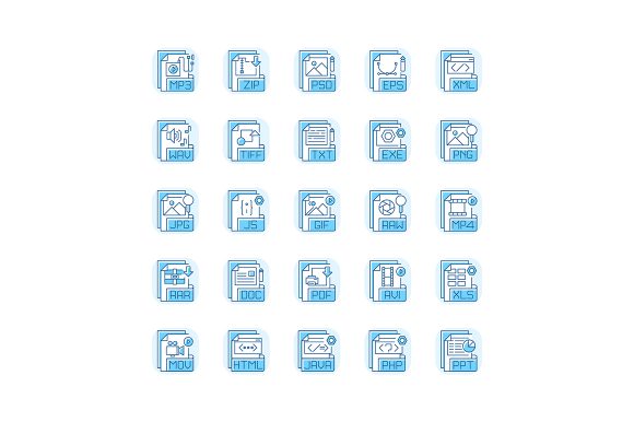 File Extensions Blue RGB Color Icons Set