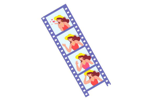 Film Strip with Young Woman Photo Color Graphics