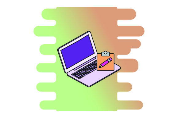 Flat Icon Laptop Notebook Color Outline Graphics & Icons