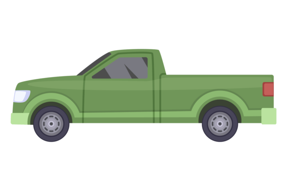 Green Pickup Truck Side View Color Icon Graphics