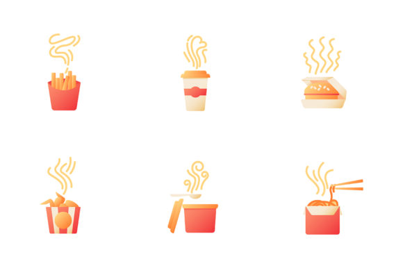 Hot Fast Food Take out Color Icons: Graphics & Icons Bundle