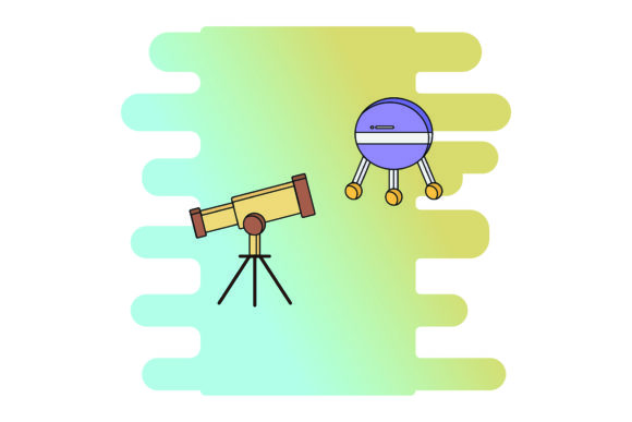 Icon Flat Space Telescope Color Outline Graphics