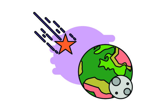 Icon Space Cute Meteor Color Outline Graphics & Icons