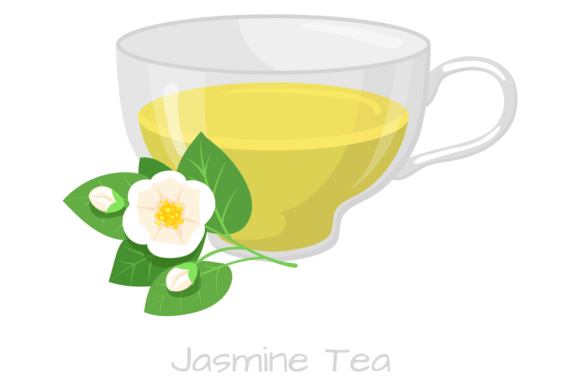 Jasmine Tea Cup Color Illustration: Herb Graphics & Illustrations
