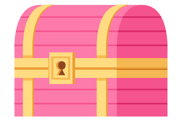 Pink Wooden Chest Color Icon. Fairytale Graphics