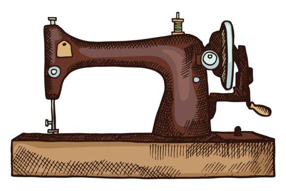 Sewing Machine Color Drawing. Clothes Ta