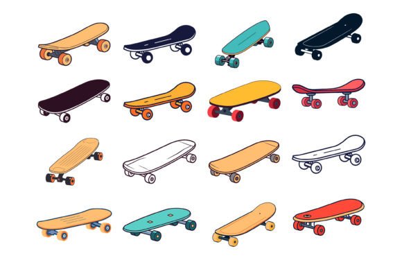 Skateboard Icon Color Vector Set