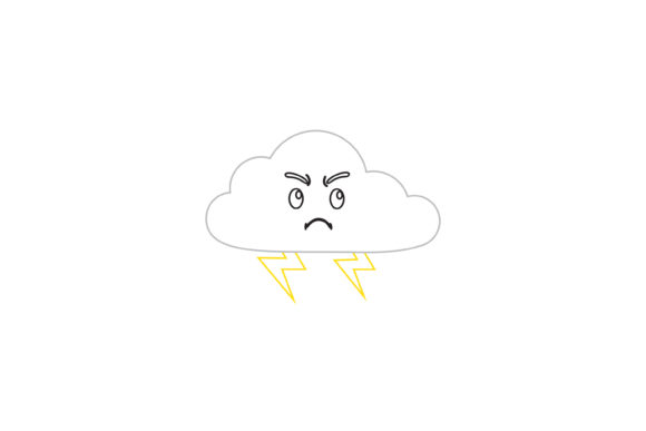 Sky Thunder Cloud Kawaii Cute Color Line Graphics