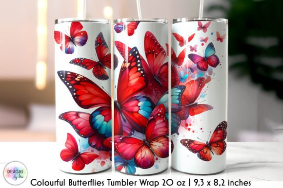 Watercolour Red Butterflies Tumbler Wrap: Graphics & Tumbler Wraps